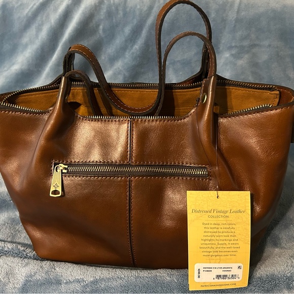 Patricia Nash Distressed Vintage Leather Argenta Handbag with Zipper in Cognac - Picture 2 of 11
